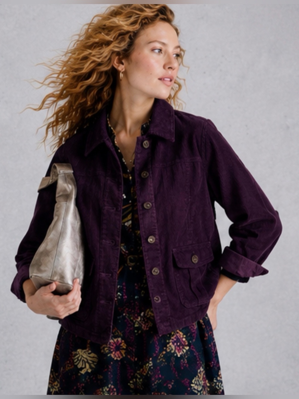 Gorgeous Plum Corduroy Button-Front Jacket
